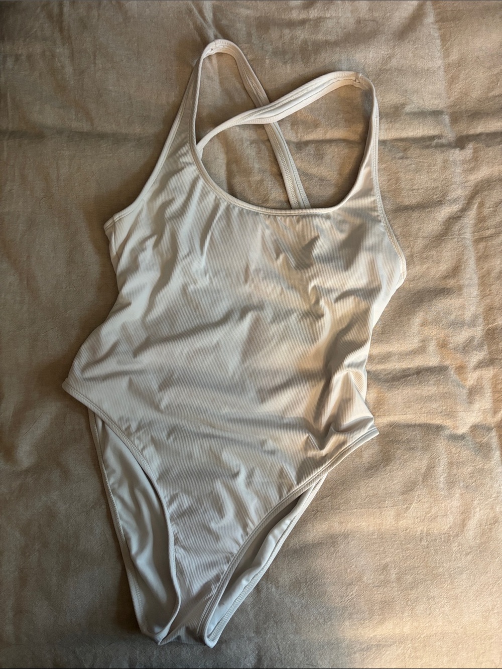 Xhilaration Cream Ribbed One-Piece Swim